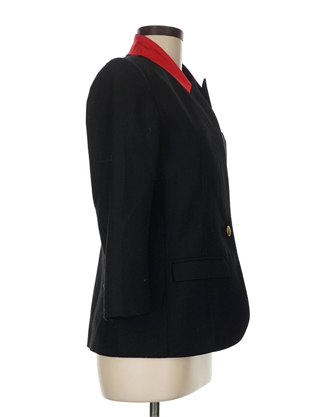 Smythe *Les Vestes Black 100% Wool Blazer Red Collar Gold Button Size 8 - Picture 7 of 10